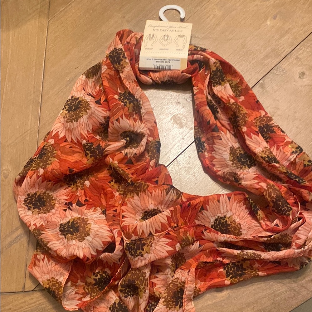 Floral Infinity Scarf - Red and Brown